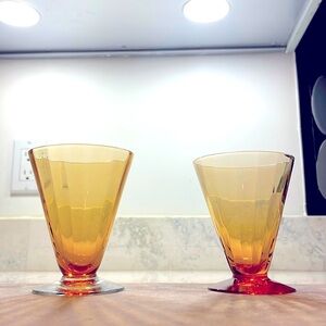 Vintage Vertically Paneled Handmade Blown Canape Cocktail Glasses Pair of 2 EAPG